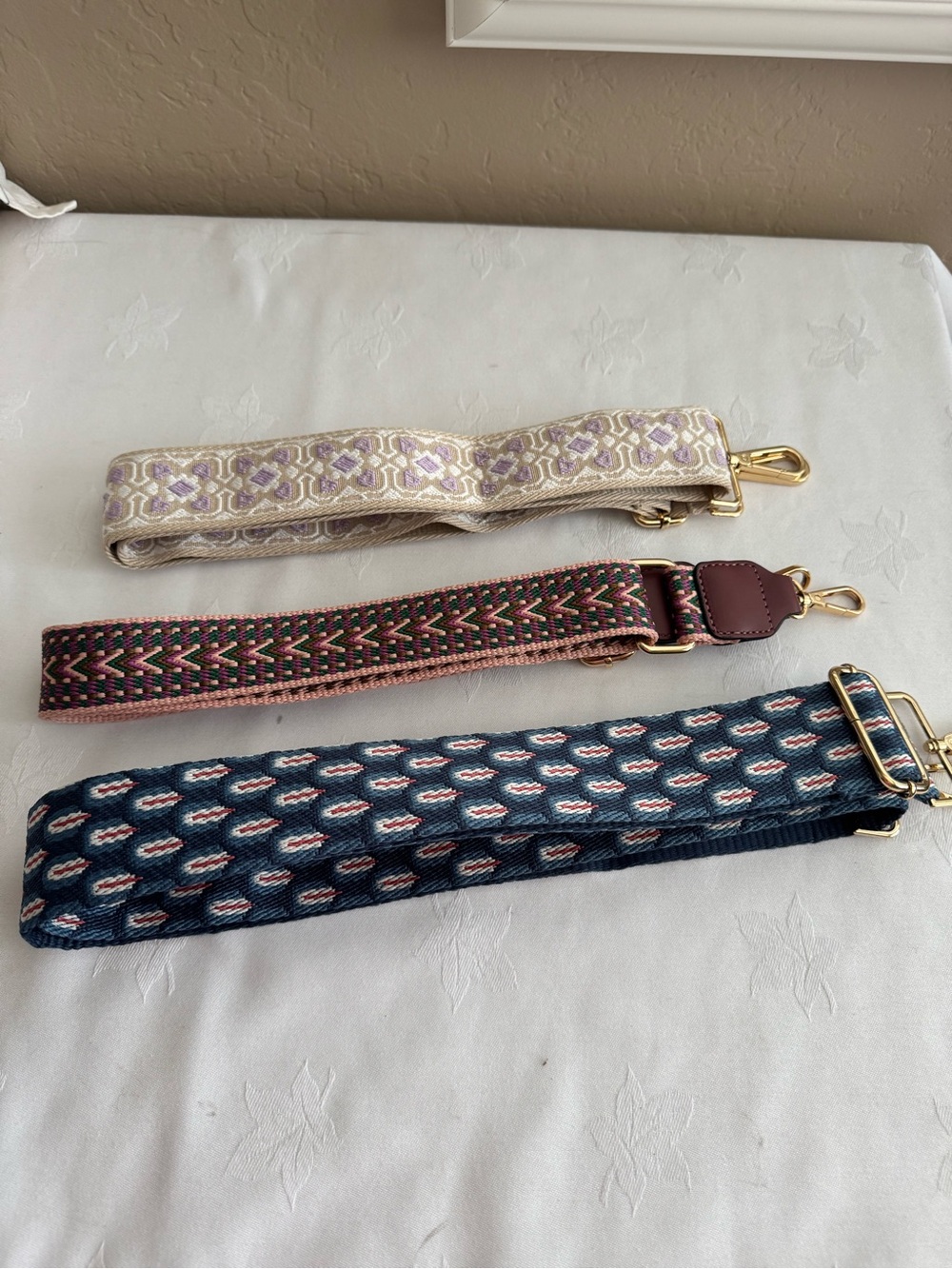 Set of 3 Decorative Bag Straps with Gold Clasps